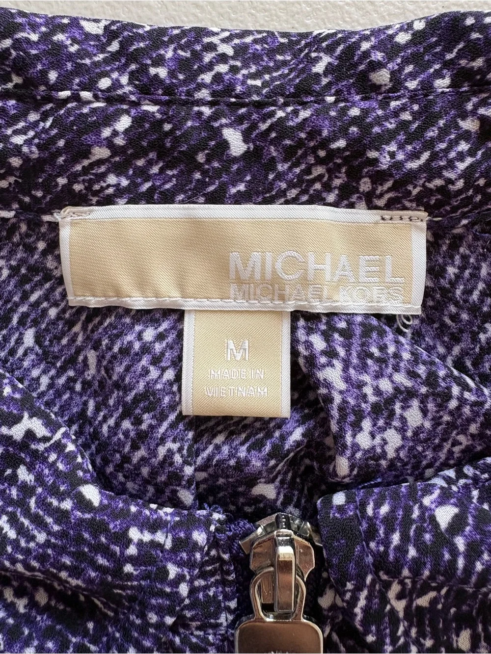 Michael Kors Purple Abstract Print Zip Front Blouse Medium